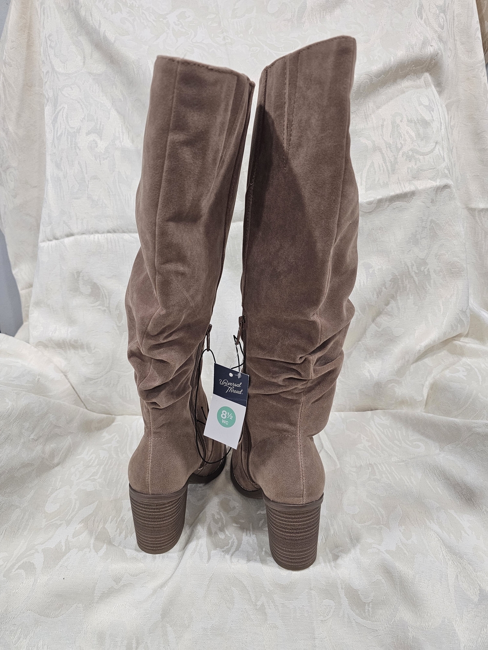 Universal Thread Taupe Suede Slouch Knee-High Heeled Boots